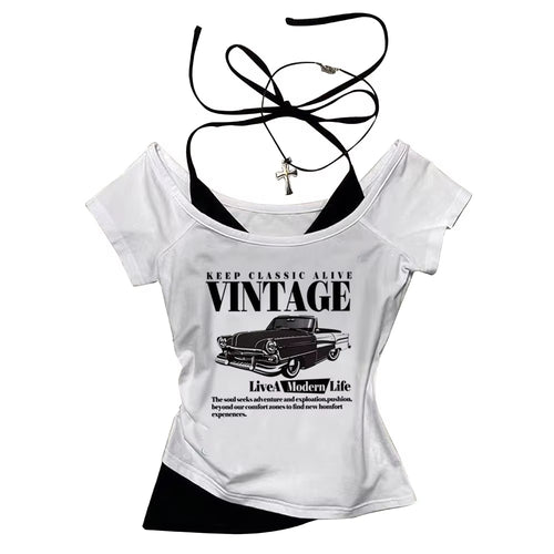 Vintage Classic Car Cropped T-Shirt for Women – Retro Y2K Graphic Crop Top
